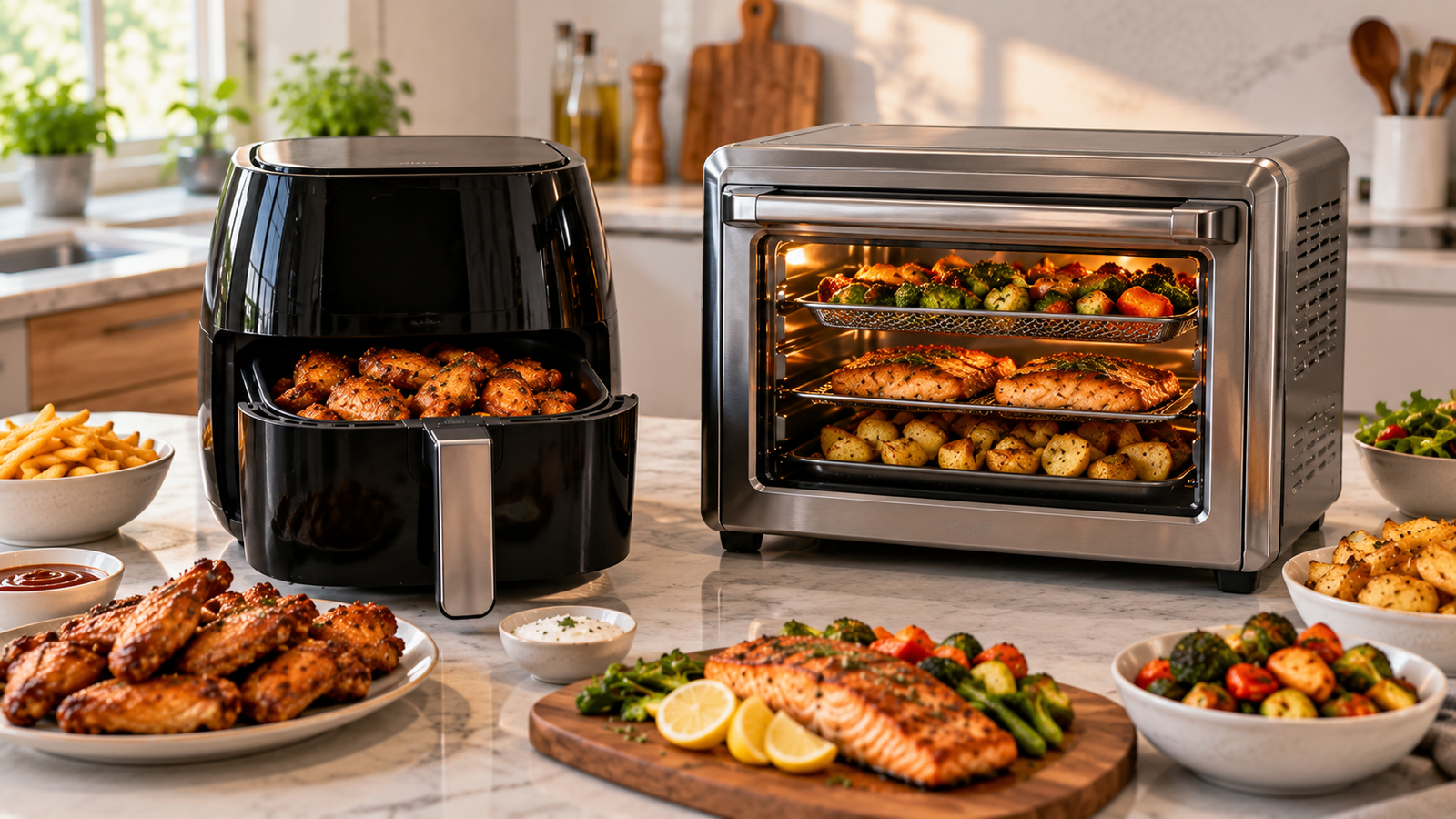 basket air fryer vs air fryer toaster oven image