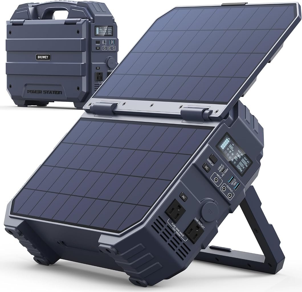 BROWEY 1600W Portable Power Station with Built-in Solar Panel