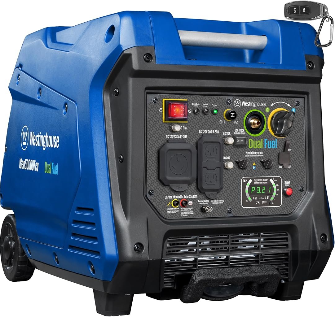 Westinghouse 5000 Peak Watt Dual Fuel Inverter Generator with Wheel Kit