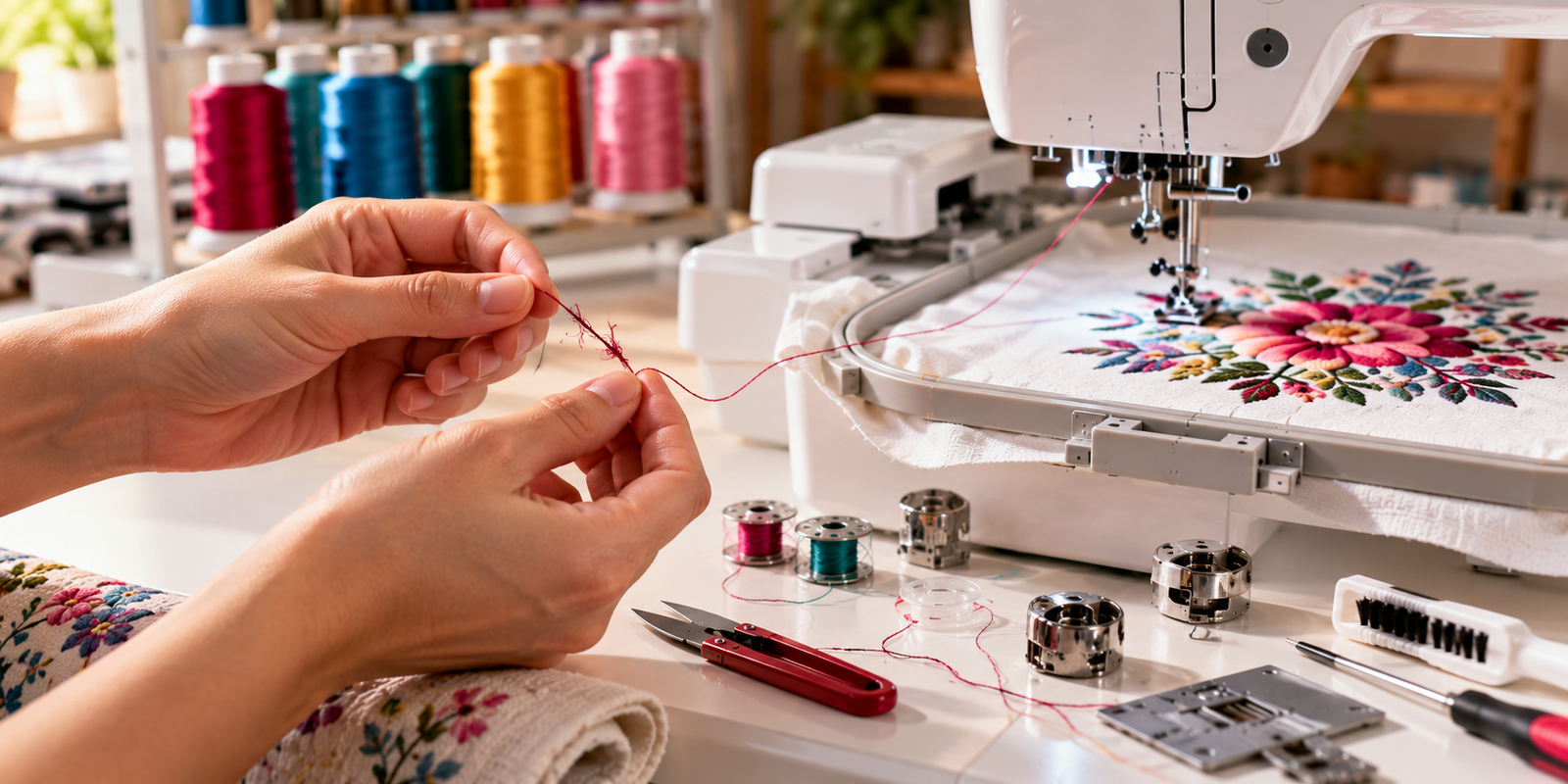 how to hoop fabric for machine embroidery image